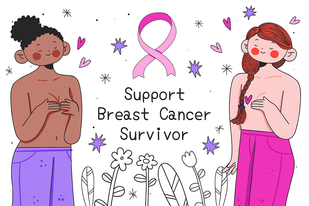 Breast Cancer Survivor Illustration Two Woman Covering Chest Area Breast Cancer Survivor Illustration Two Woman Covering Chest Area