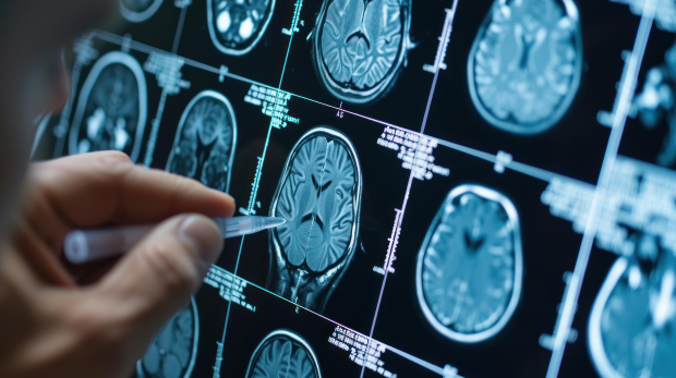 Healthcare expert examines detailed mri images of the human brain for diagnosis