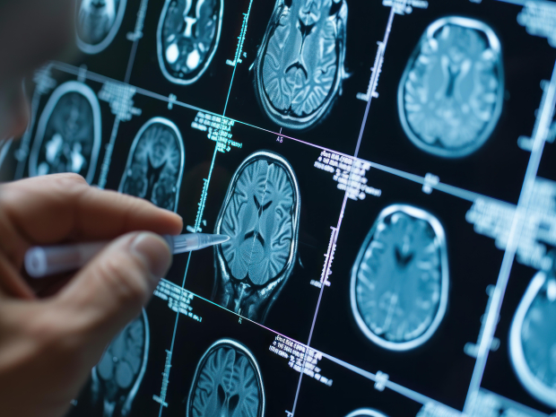 Healthcare expert examines detailed mri images of the human brain for diagnosis