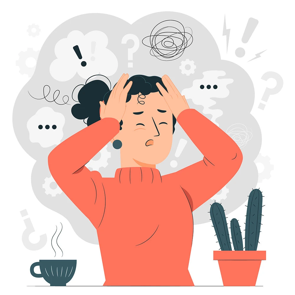 Illustration Woman Has Panix Anxiety as Several Things Go Thru Her Head
